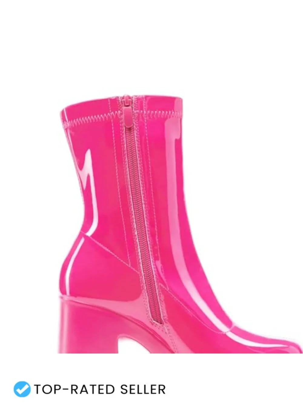 Platform Gogo Ankle Boots Chunky Block Heel Square Toe Faux Leather Zip
